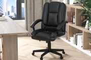 Mid Back Executive Office Chair, Faux Leather Computer Desk Chair with Swivel, Double-Tier Padding, Arm, Wheels, Black