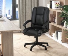 Mid Back Executive Office Chair, Faux Leather Computer Desk Chair with Swivel, Double-Tier Padding, Arm, Wheels, Black