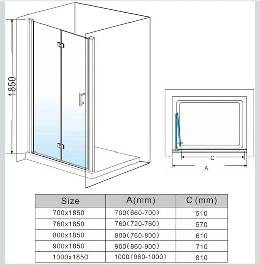 ELEGANT Black 800mm Bifold Frameless Shower Door