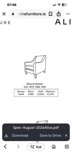 Armchair: Finline Alice Chair  Gold Range B