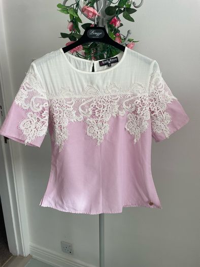 top pink & white short sleeve top size 8
