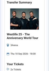 Westlife Tickets  X 2