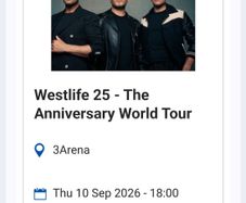 Westlife Tickets  X 2