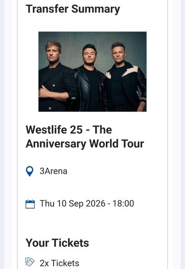 Westlife Tickets  X 2