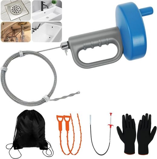 Drain Snake 33Ft with Gloves,Flexible Plumbing Snake Drain Auger Clog Remover Tool for Hair,Heavy Duty Drain Unclogger for Kitchen Sink, Plumbers Snakes for unclogging Bathroom Shower, Bathtub Toilet