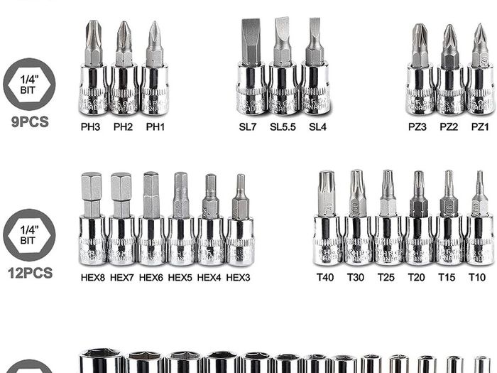 NEW SALE | 46 Pieces 1/4 inch Drive Socket Ratchet Wrench Tool Set, with Bit Socket Set Metric and Extension Bar for DIY, Auto Repairing and Household, with Storage Case