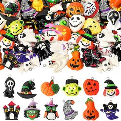 36 Pieces Mini Halloween resin charm pendant, Tiny Halloween tree decorations Mini Resin Halloween Ornaments with Golden Rope for DIY Festive Decoration Handcrafts