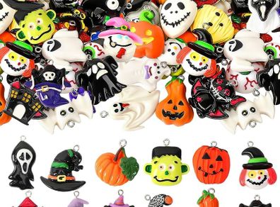 36 Pieces Mini Halloween resin charm pendant, Tiny Halloween tree decorations Mini Resin Halloween Ornaments with Golden Rope for DIY Festive Decoration Handcrafts