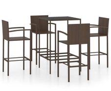 5 Piece Garden Bar Set Poly Rattan Brown