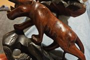 Pair of Panther/Leopard Hand-Carved Dark Wood Figures