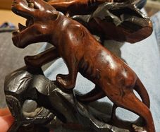Pair of Panther/Leopard Hand-Carved Dark Wood Figures