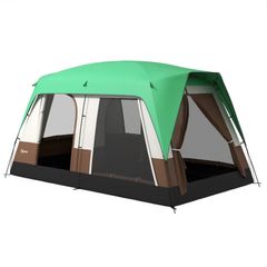 Six-Man Camping Tent, with Small Rainfly and Accessories - Green