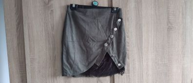 mini skirt bottle green suede look with lace size small UK 8