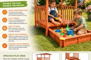 2-in-1 Wooden Sandpit &amp; Playhouse with Roof