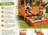 main image for ad 2-in-1 Wooden Sandpit &amp; Playhouse with Roof