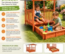 2-in-1 Wooden Sandpit & Playhouse with Roof