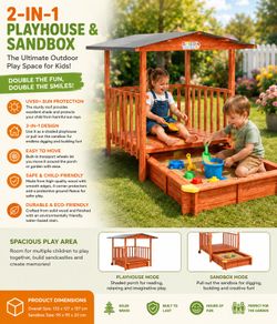 2-in-1 Wooden Sandpit & Playhouse with Roof