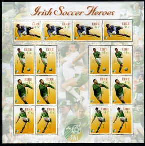 2002 Ireland World Cup Football/ Soccer Heroes (Packie Bonner, Roy Keane, Paul McGrath & David O'Leary) Commemorative Stamp Sheetlet Mint Never Hinged (MNH)