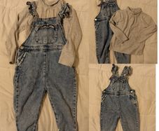 Blue Denim Dungaree,s And Top