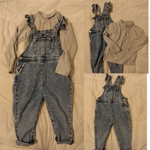 Blue Denim Dungaree,s And Top
