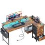 Corner Desk with 4 Drawers, L Shaped Computer Desk with LED Lights & Power Outlets, 160x80cm Reversible Home Office Workstation with Monitor Stand, Writing Desk with PC Stand, Vintage Image 10