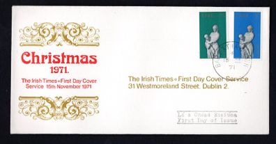 1971 Ireland Christmas Commemorative Stamps The Irish Times Addressed First Day Cover (FDC).