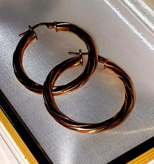 Pristine 9ct Gold 1.5" Twisted Rope Hoop Earrings