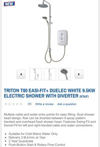 T80 Easi-Fit 9.5kW DuElec Electric Shower