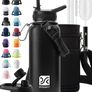Insulated Water Bottle | Thickened Stainless Steel Vacuum Metal Thermos | Portable Sports Water Jug for Gym and Hiking with Straw, Carrier Bag, Handle Strap | BPA-Free 32 oz, Black Image 6