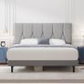 Small Double Bed Frame, Light Grey, Upholstered Wooden Slat Bed Frame with Headboard Image 7