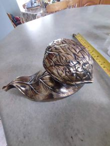 Rare find Vintage patinated modele dep t Brev Normalien italiana ashtray in shape of a walnut.