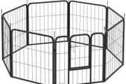 Eight-Panel Dog Playpen with Door, for Large Dogs, Indoors, Outdoors, 60cm Tall, Black