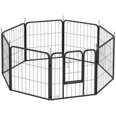 Eight-Panel Dog Playpen with Door, for Large Dogs, Indoors, Outdoors, 60cm Tall, Black