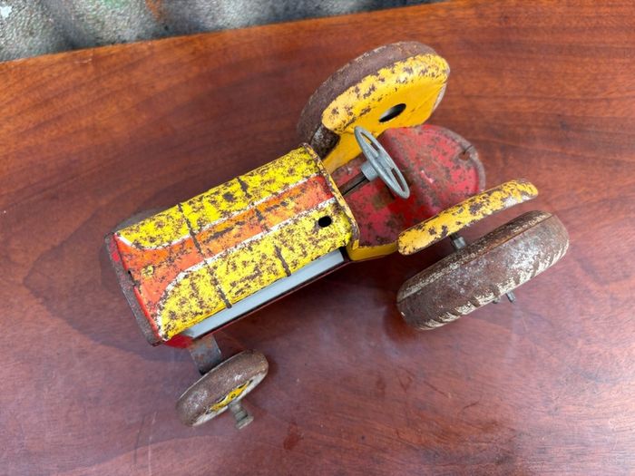 Vintage Mettoy red & yellow tinplate tractor