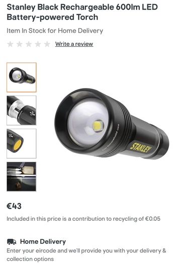Stanley Rechargeable Flashlight 600 Lumens