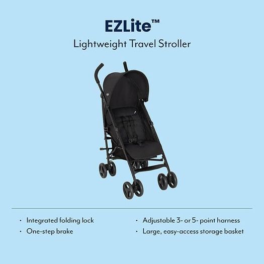 EZLite, ultimate easy-to-use lightweight stroller at only 6.6kg for on-the-go families. Suitable from birth to approx. 3 years (15kg), Midnight fashion, Black