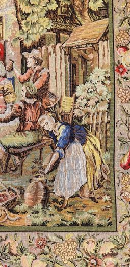 Vintage French "Fete Champetre" Village Festival Tapestry