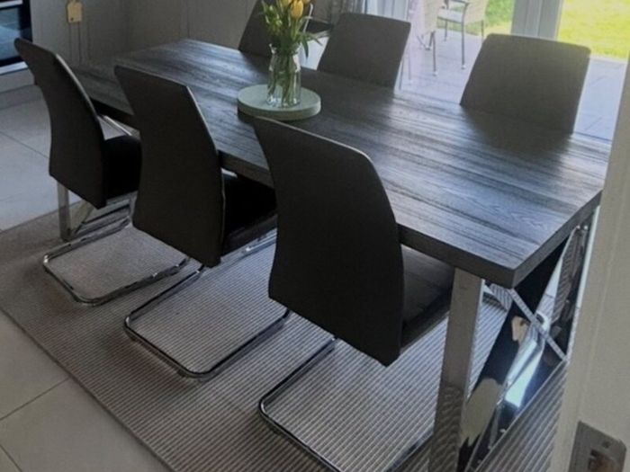 6 grey leather effect dining chairs