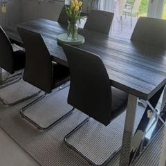 6 grey leather effect dining chairs