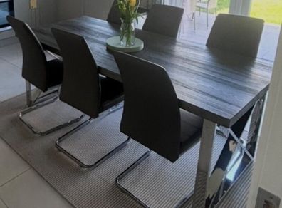 6 grey leather effect dining chairs