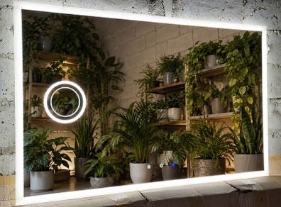 LED Bathroom Mirror W-Fi Weather Station Bluetooh Speakers Makeup Cosmetic Bright Tricolor Light
