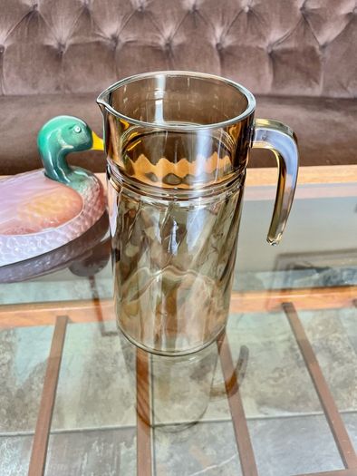 Vintage 1960s French Glass Jug with Decorative Swirling Design
