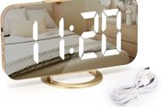 Mirror Alarm Clock,Digital Alarm Clock Large 6.5" LED Display with Light Sensing Dimming Mode,Adjustable Brightness,2 USB Charging Ports Big SNOOZE Button for Bedroom Living Room Home Decor-Gold MULTIPLE COLOURS AVAILABLE (FREE POSTAGE)