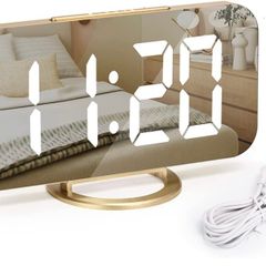 Mirror Alarm Clock,Digital Alarm Clock Large 6.5" LED Display with Light Sensing Dimming Mode,Adjustable Brightness,2 USB Charging Ports Big SNOOZE Button for Bedroom Living Room Home Decor-Gold MULTIPLE COLOURS AVAILABLE (FREE POSTAGE)