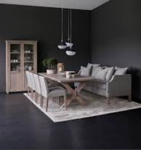 Cornelia Night Sofa Grey and dining table