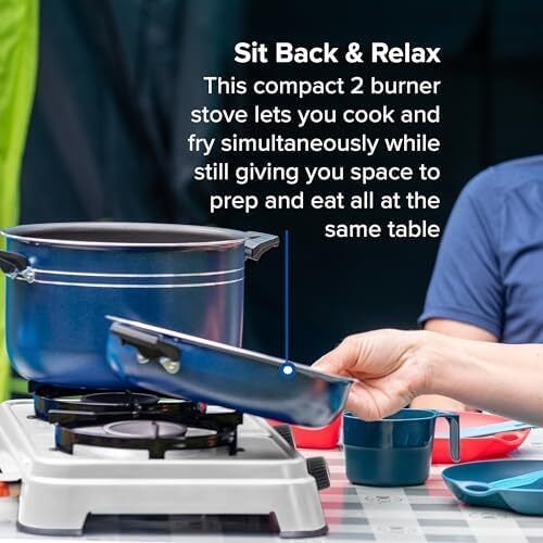 Camping Cook CV Gas Stove, 2-Burner, Camping Stove, Operation with Gas Cartridge, Portable Gas Stove with 3600 W, Cartridge Stove with 2 Infinitely Adjustable Hotplates