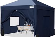 Pop Up Gazebo with 4 Sides, 3 x 3m waterproof Event Shelter Canopy with Mesh Windows &amp; Carry Bag, 4 Sandbags, Folding Party Tent for Garden, Barbecues, Camping - Navy Blue