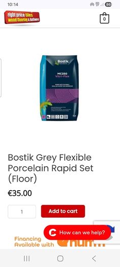 Tile adhesive, self levelling compound and grout.