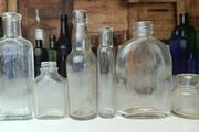 499 - Set of 6 Vintage Clear Glass Screw Cork Top Collectible Decorative Bottles and Jars