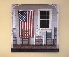 NEW Signed 'Chair Family With Flag' Canvas